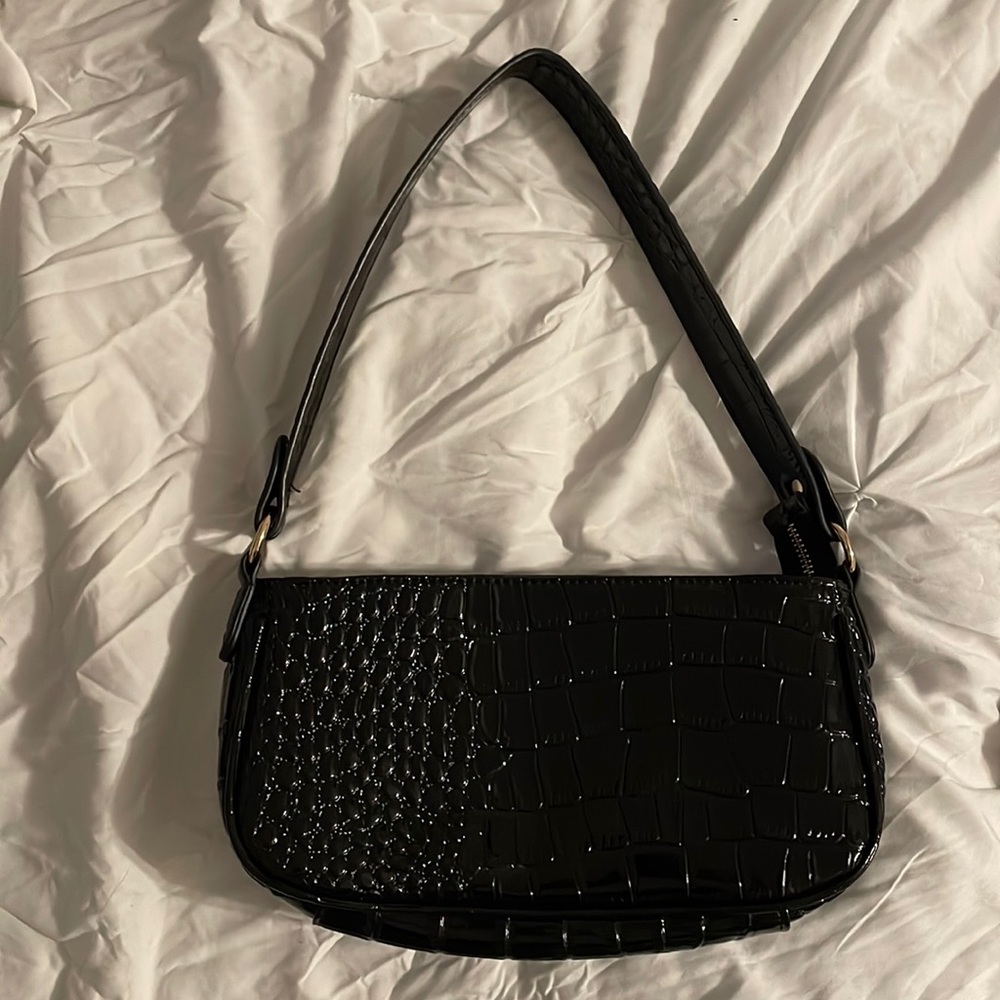 Black patent crocodile style Handbag
